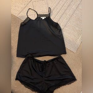 Linea Donatella Black Satin Lace Pajama Set